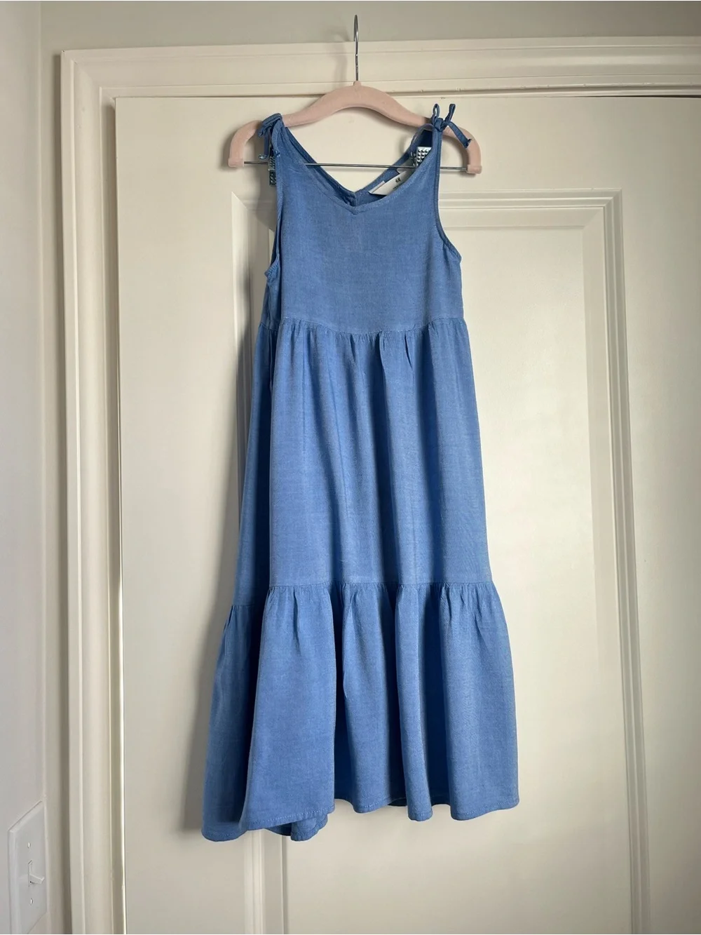 H&M Girls Blue Tie-Shoulder Tiered Dress sz 4T